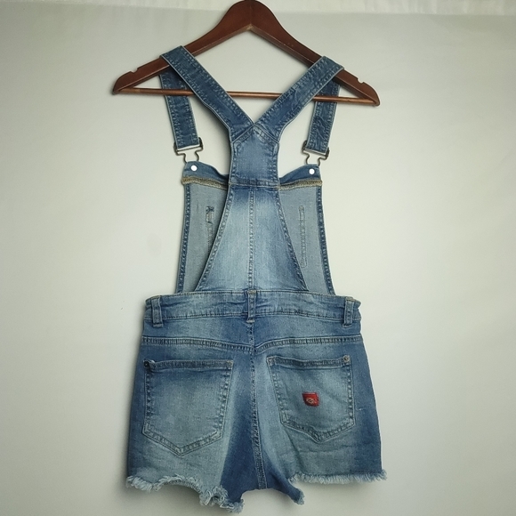 VINTAGE DICKIES Raw Edge Distressed Light-Wash Denim Overalls Sz XS - Picture 4 of 10